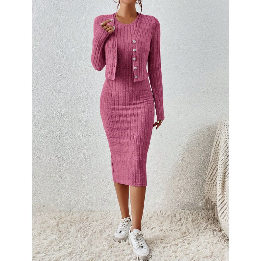 Women's French Style Knitted Dress and Coat Set