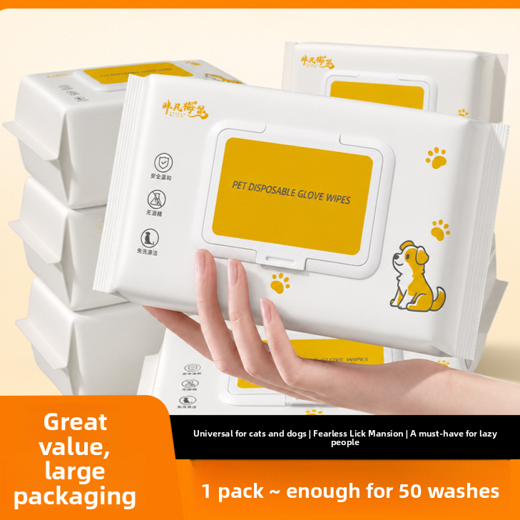 50-Piece Pet Waterless Deodorizing Bathing Gloves teemdrop