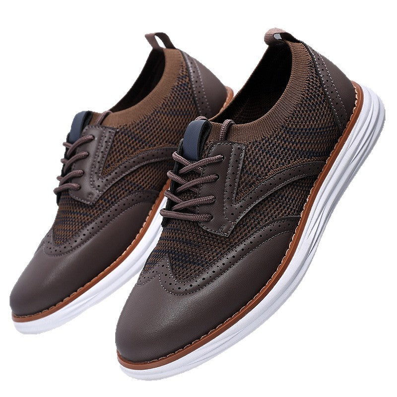 Men British Style Fly-Knit Leather Breathable Casual Shoes teemdrop