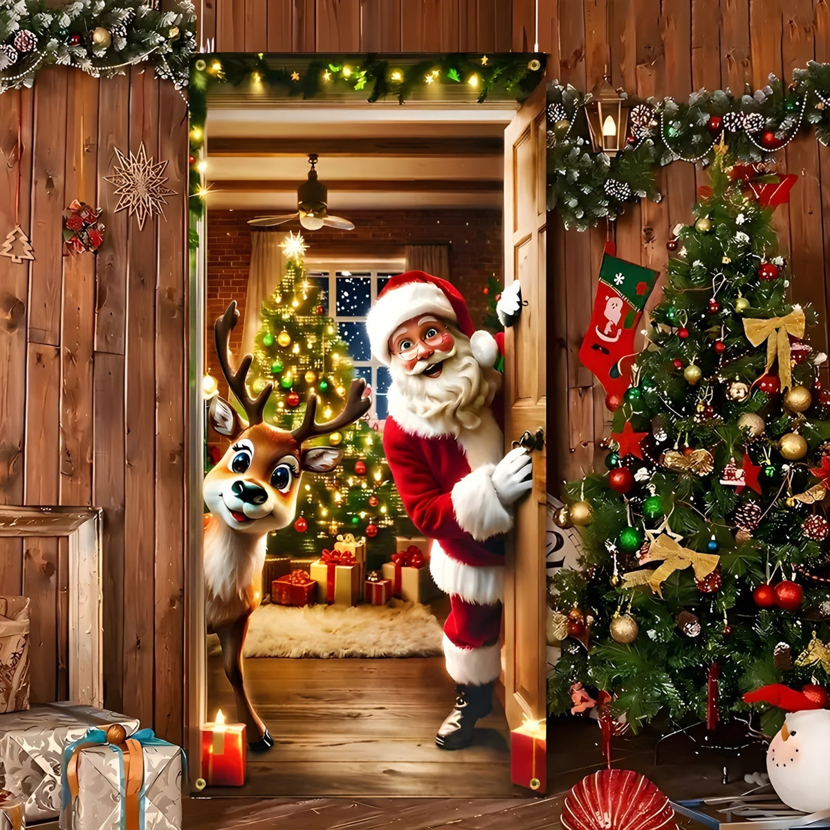 Christmas Santa Claus Polyester Door Cover Decoration 90x180cm teemdrop
