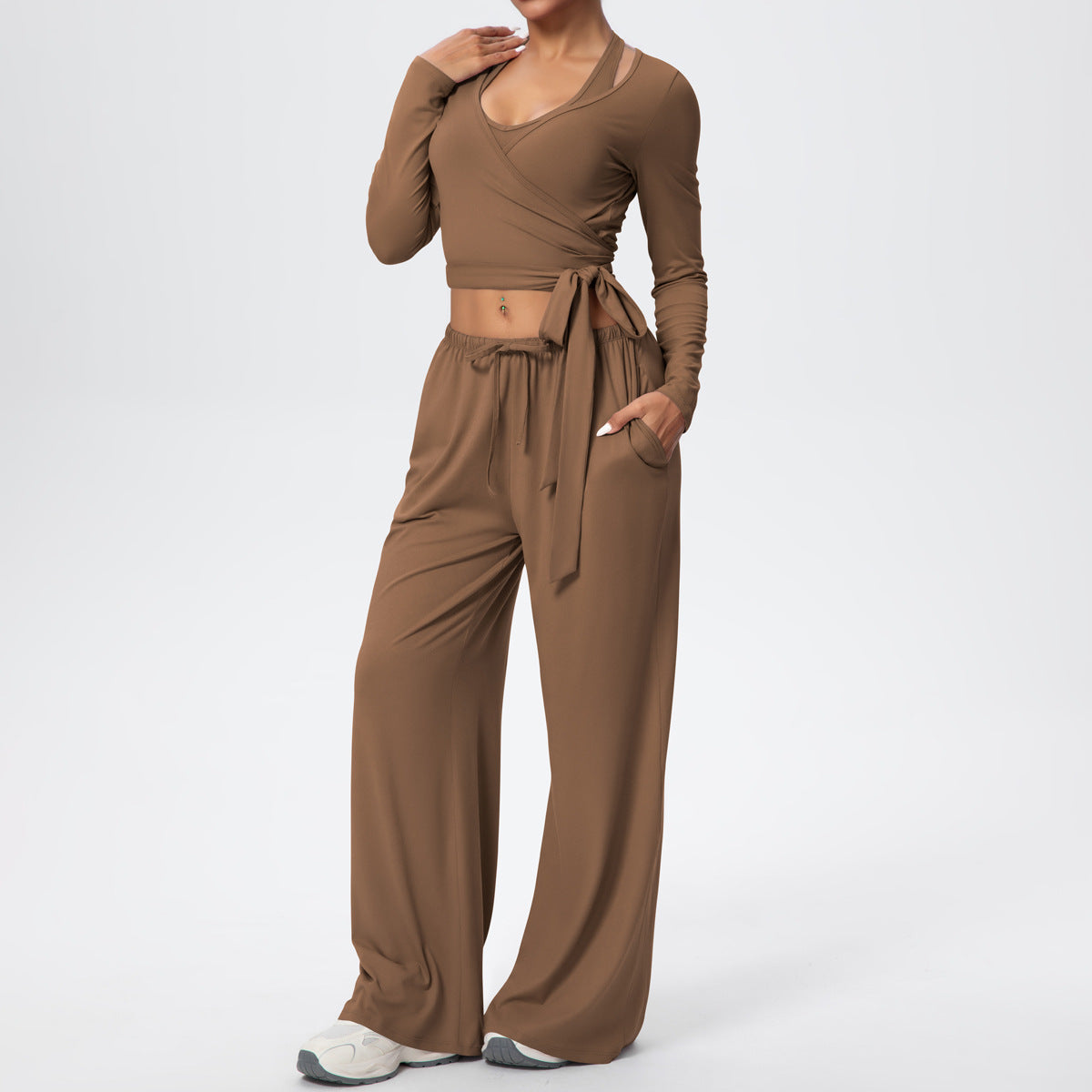 Ladies' stretchable breathable three-piece yoga set teemdrop