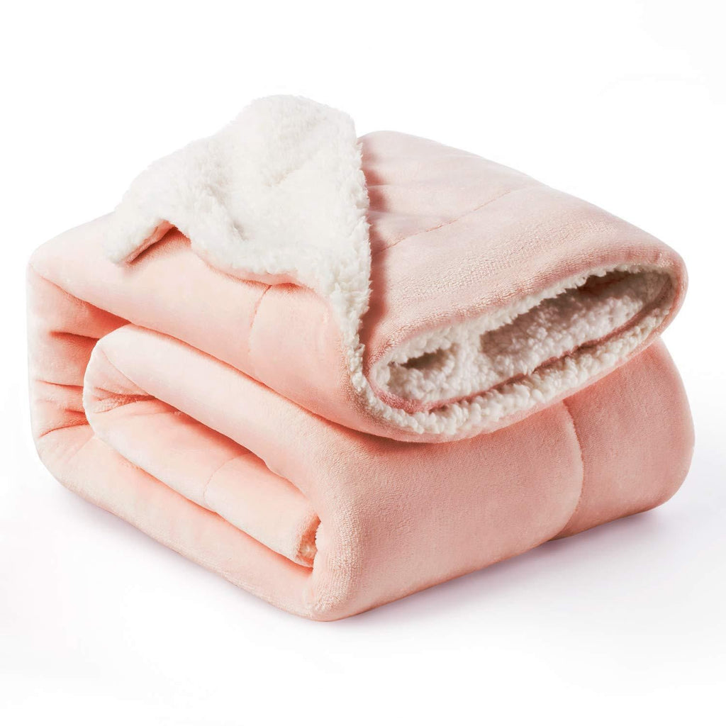 Double-Sided Plush Sherpa Fleece Blanket Thick Warm Solid Color Soft Throw