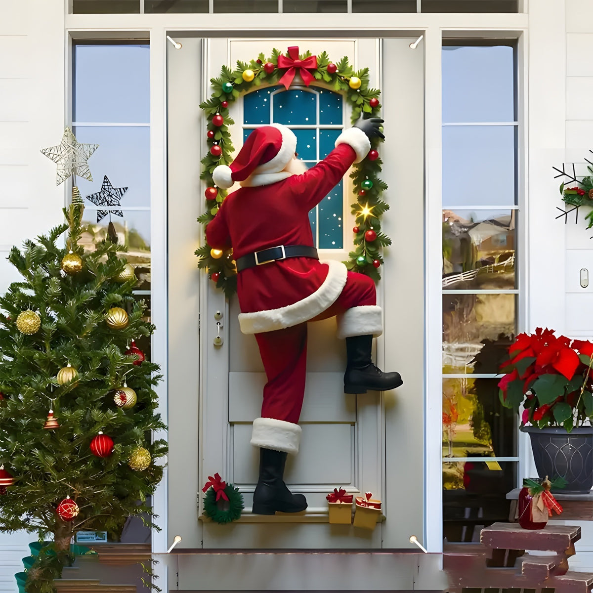 Christmas Santa Claus Polyester Door Cover Decoration 90x180cm teemdrop