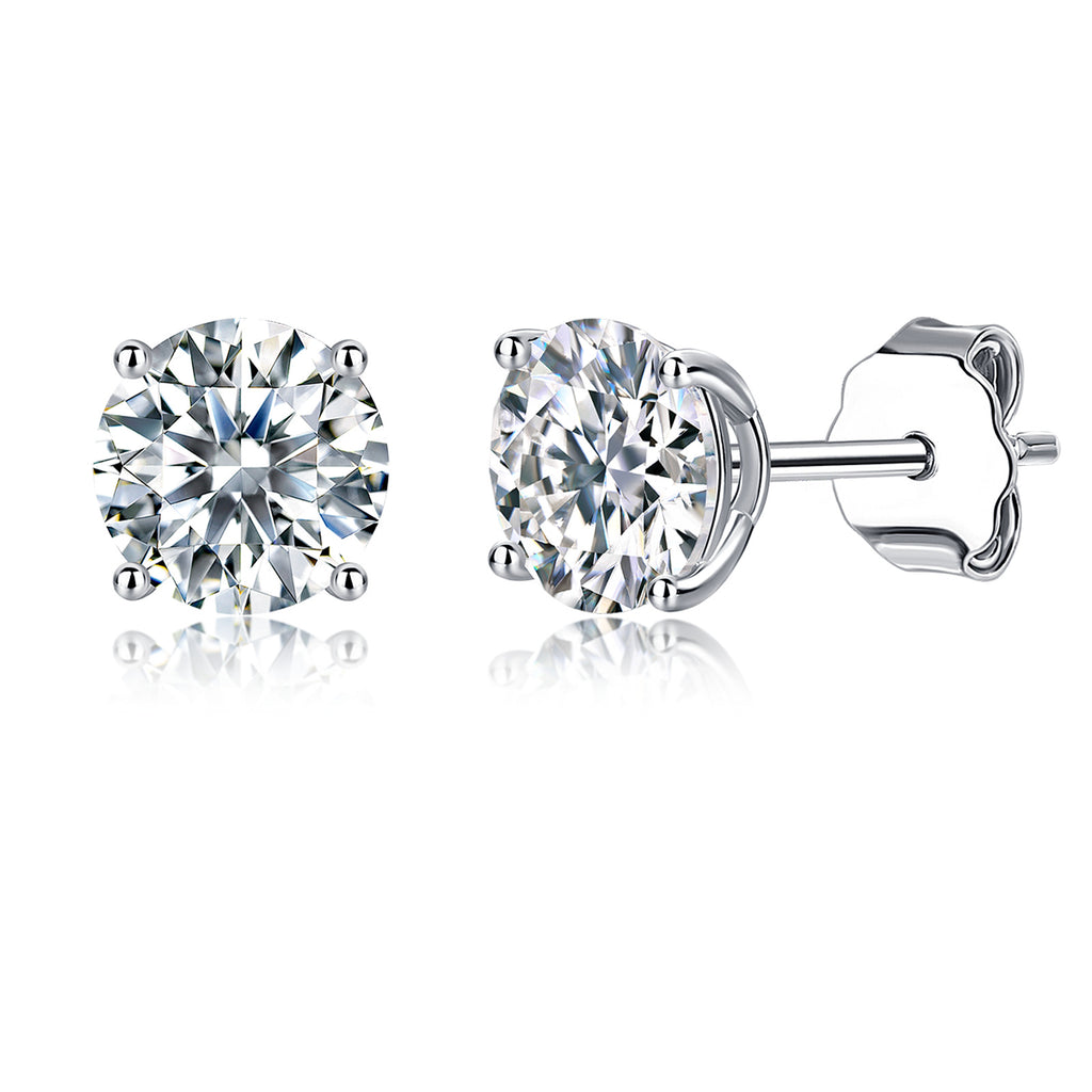 S925 Sterling Silver Moissanite Four-Prong Round Stud Earrings teemdrop