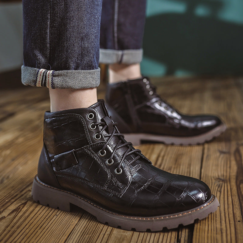 Mens Martin Boots Retro Stone Pattern Short Boots
