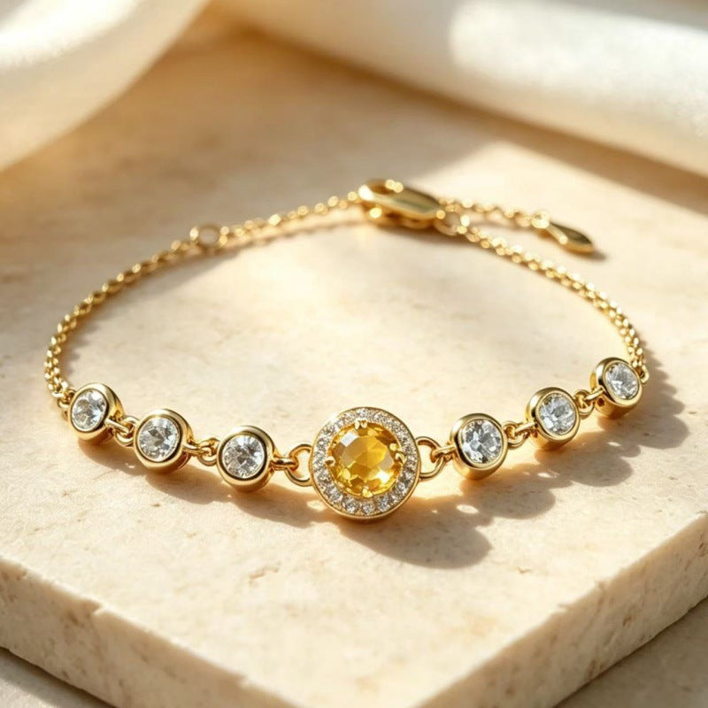 Women's S925 Silver Birthstone Bracelet with Natural Gemstones Gold Plated