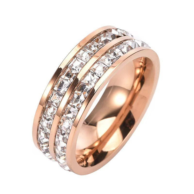 Titanium Steel Starry Sky Square Diamond Ring