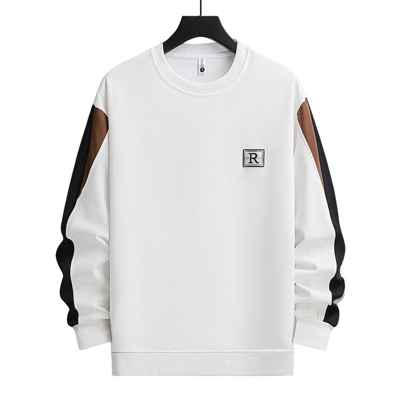 Men's Casual Patchwork Letter Embroidery Round Neck Loose Pullover Sweatshirt
