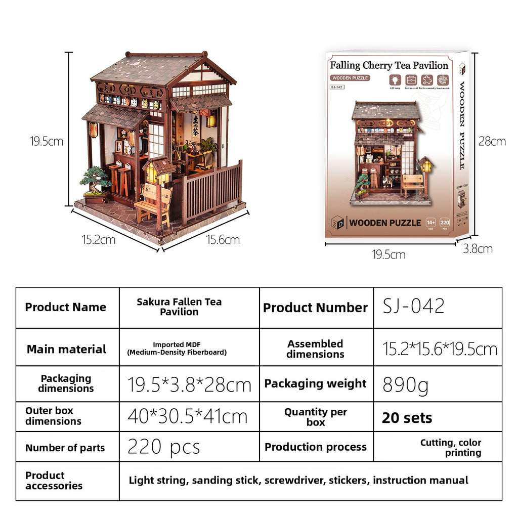 DIY Wooden Miniature House 3D Puzzle Model Building Kit with LED Light teemdrop
