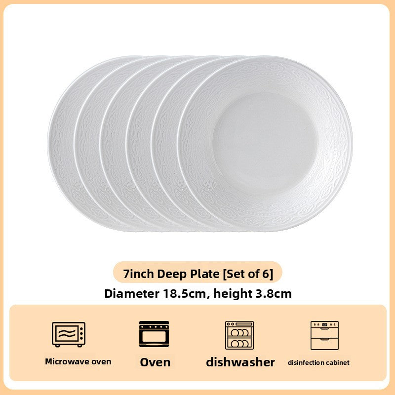 High Relief Porcelain Dinner Plate Bohemian Style Deep Round Serving Dish