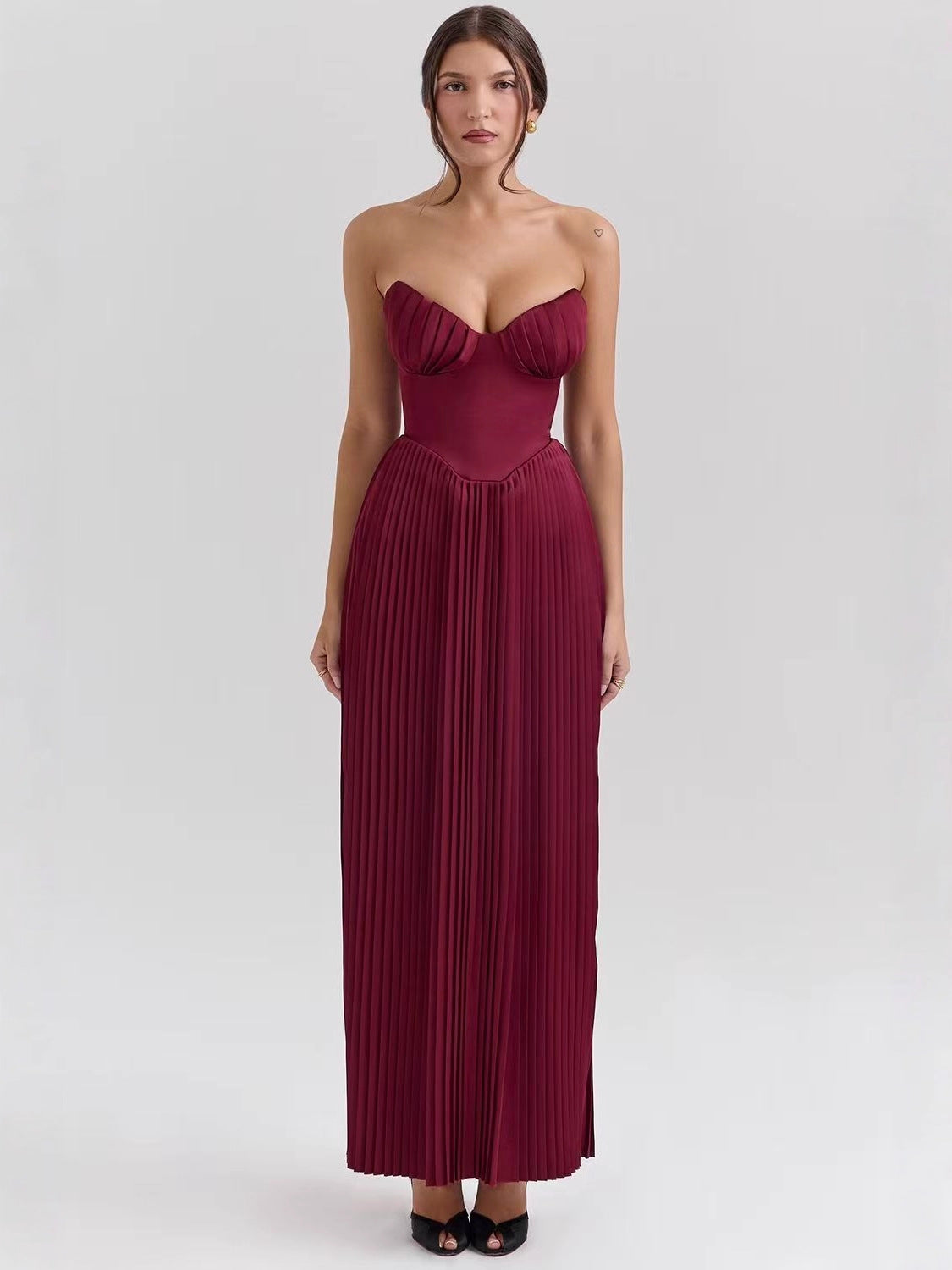 Off-Shoulder Backless Ruched High-Waist Long Dress teemdrop