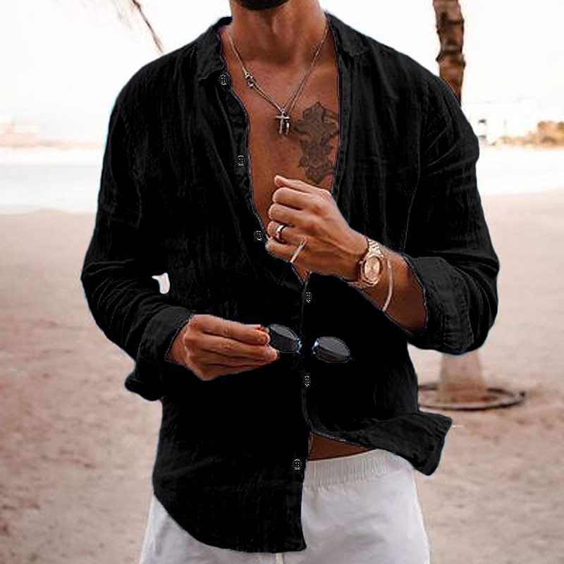 Cotton-linen long-sleeve shirt teemdrop