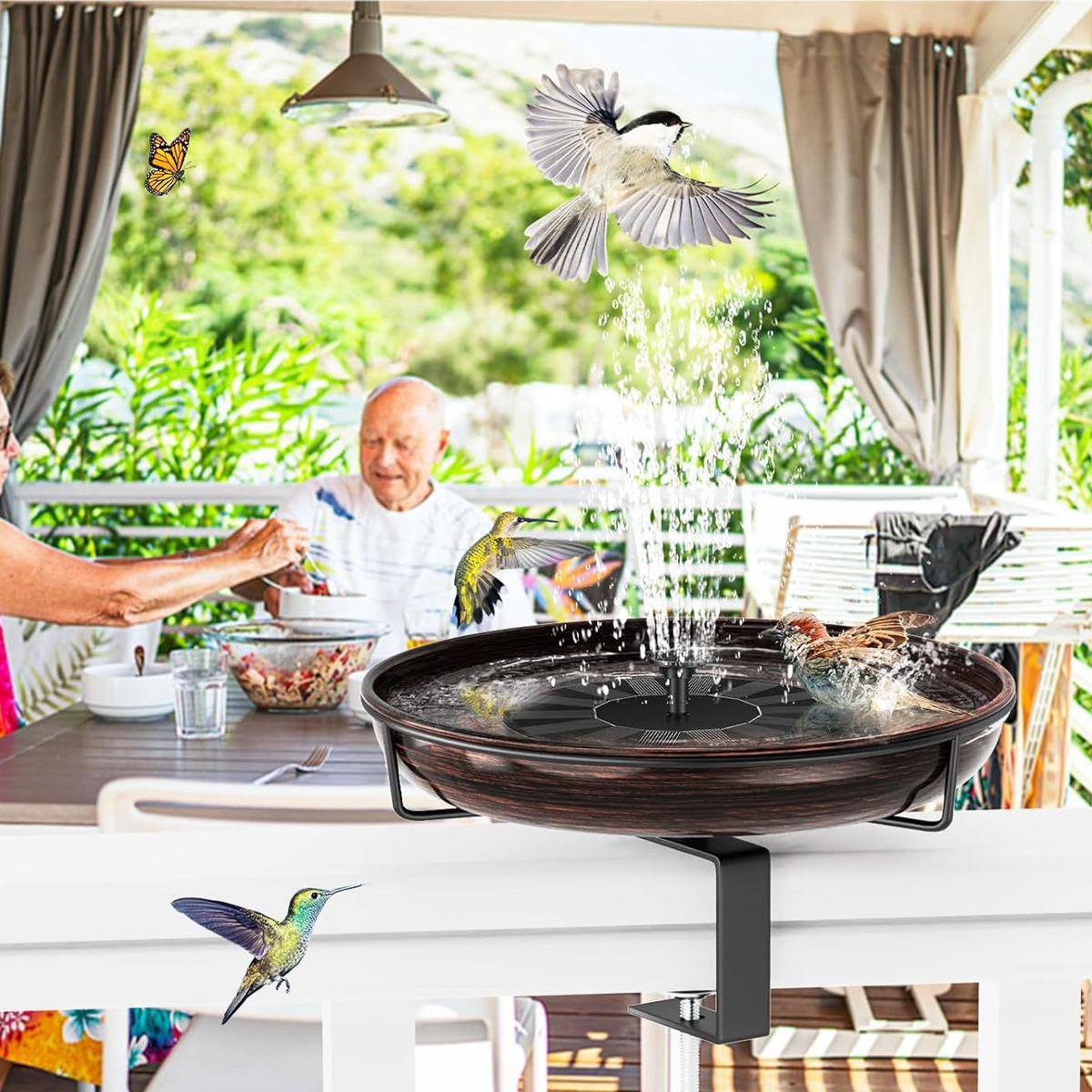 Adjustable Metal Bird Feeder Bracket with Removable Bath Bowl for Balcony Garden