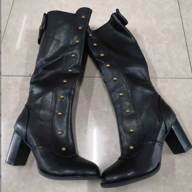 Retro Rivet High Barrel Chunky Heel Boots