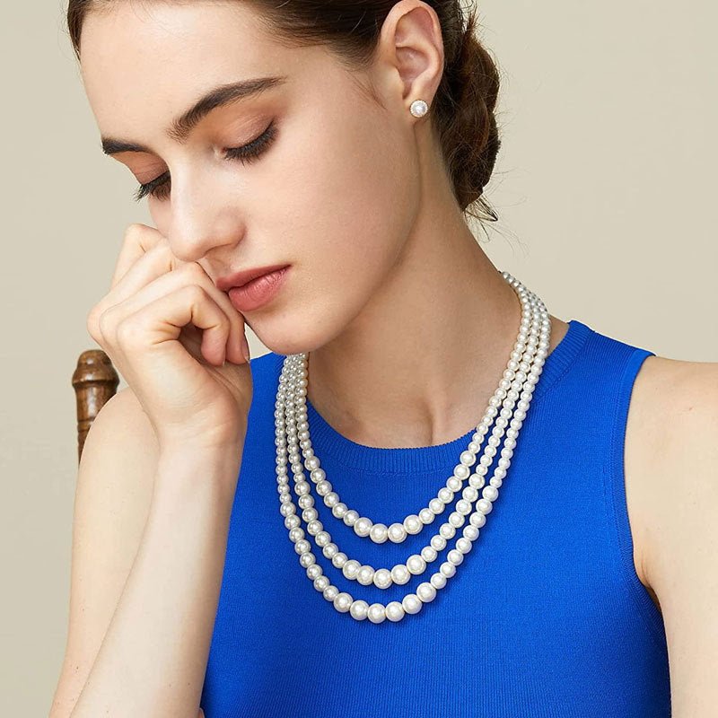 Women's Multi-Layer Imitation Pearl Long Necklace with Pearlescent Finish teemdrop