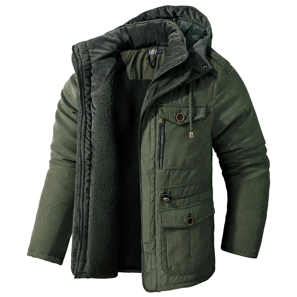 Men's Lambswool Blend Hooded Vest Thickened Multi-Pocket Sleeveless Jacket