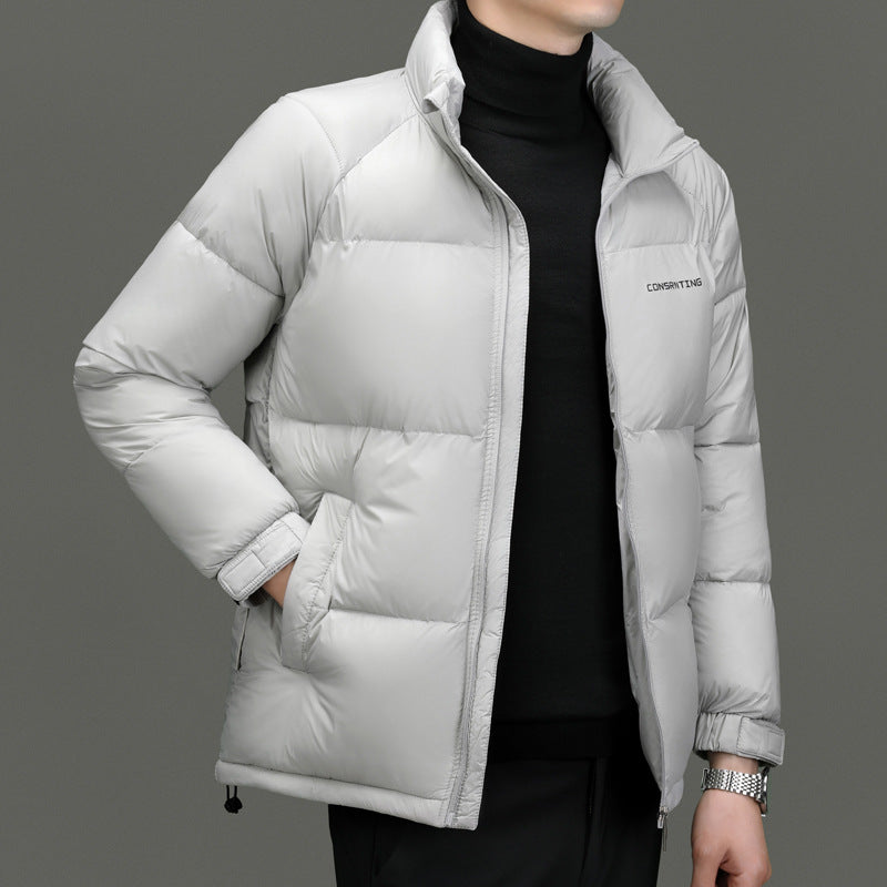 Mens Thickened Solid Color Stand Collar Padded Jacket teemdrop