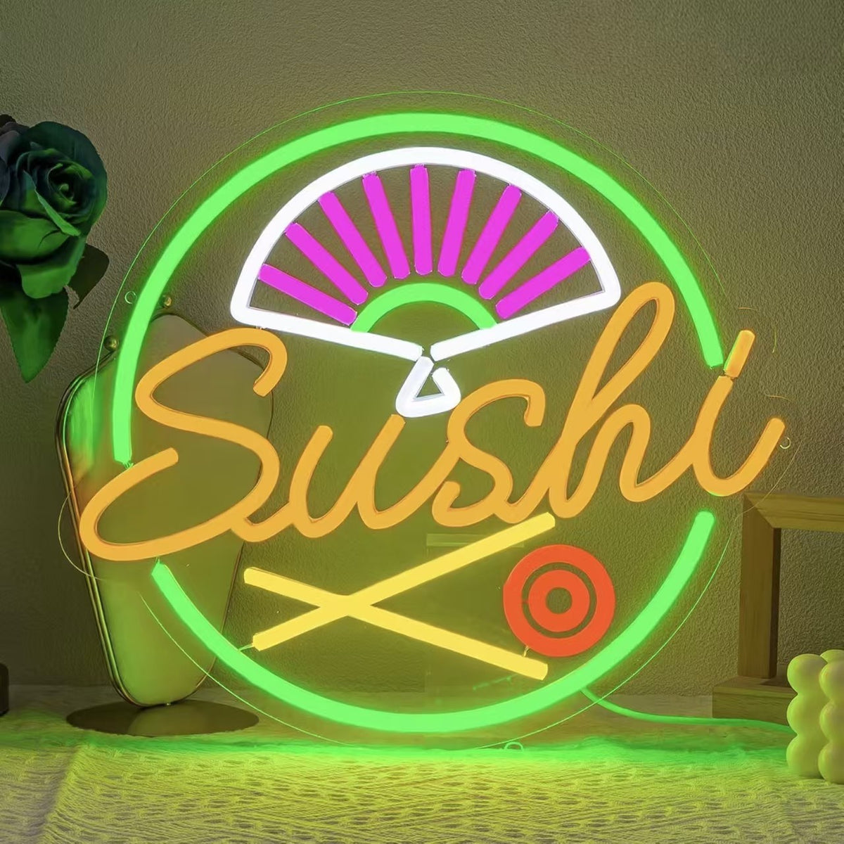 LED Neon Light Hamburger Fries Sushi Shape Sign for Home Bar Decoration