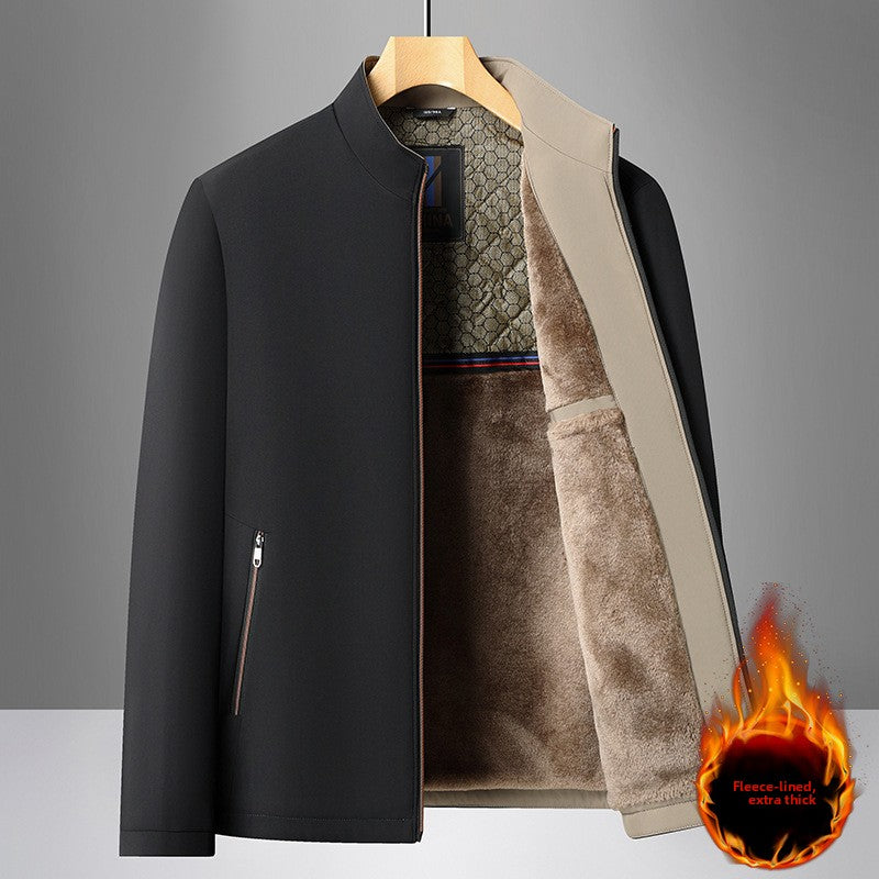 Men's Stand Collar Business Casual Polyester Loose Fit Jacket teemdrop
