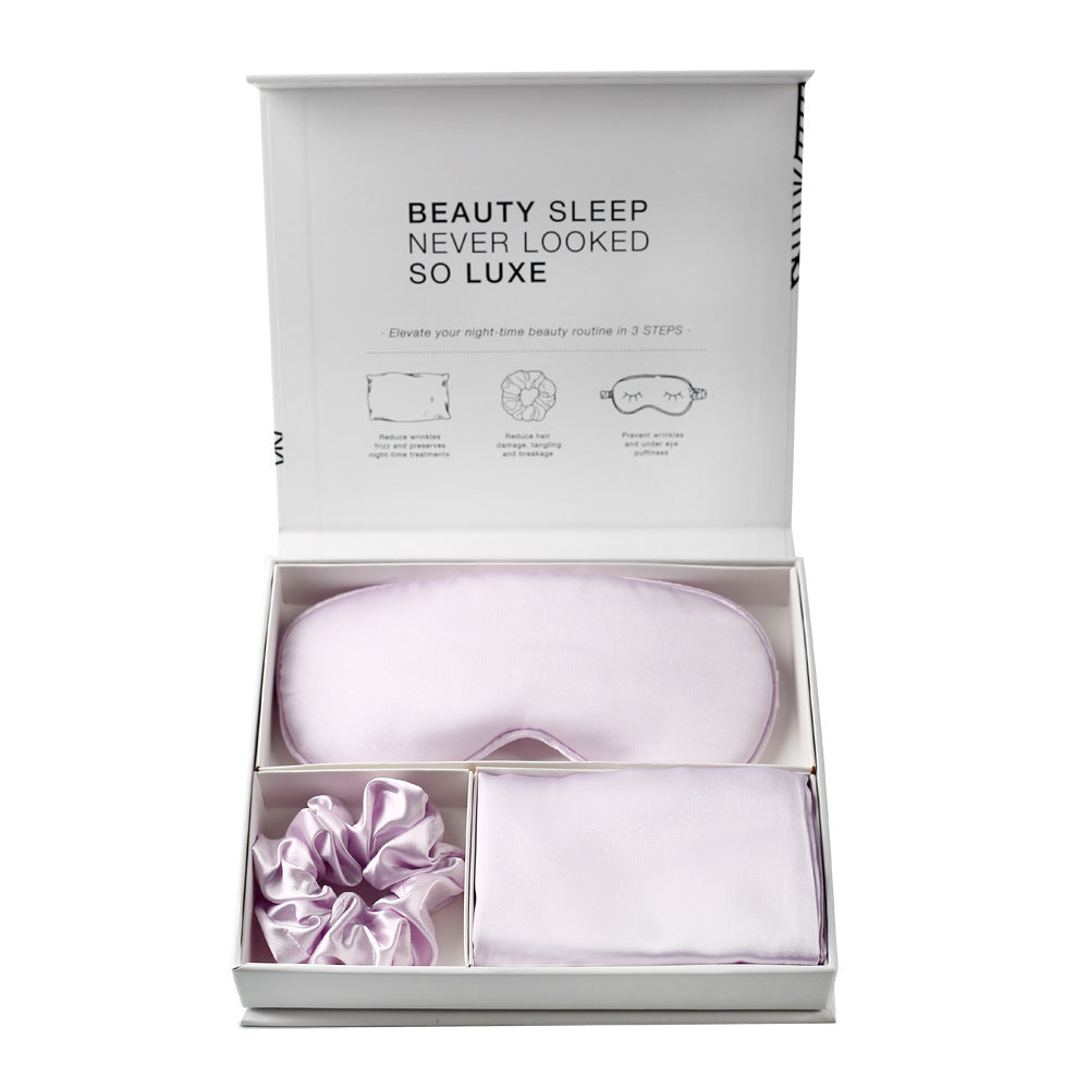 Satin 3-Piece Sleep Set Eye Mask Hair Tie Pillowcase Magnetic Gift Box