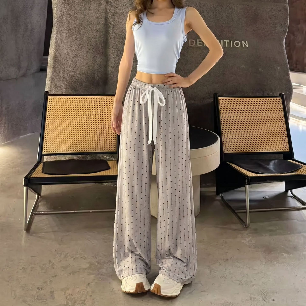 Women's Artistic Print High-Waist Wide-Leg Cotton Casual Pants teemdrop
