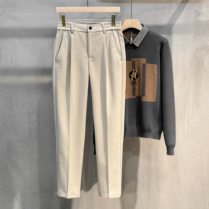 Men's Plus Size Corduroy Straight-Leg Elastic Waist Pants teemdrop