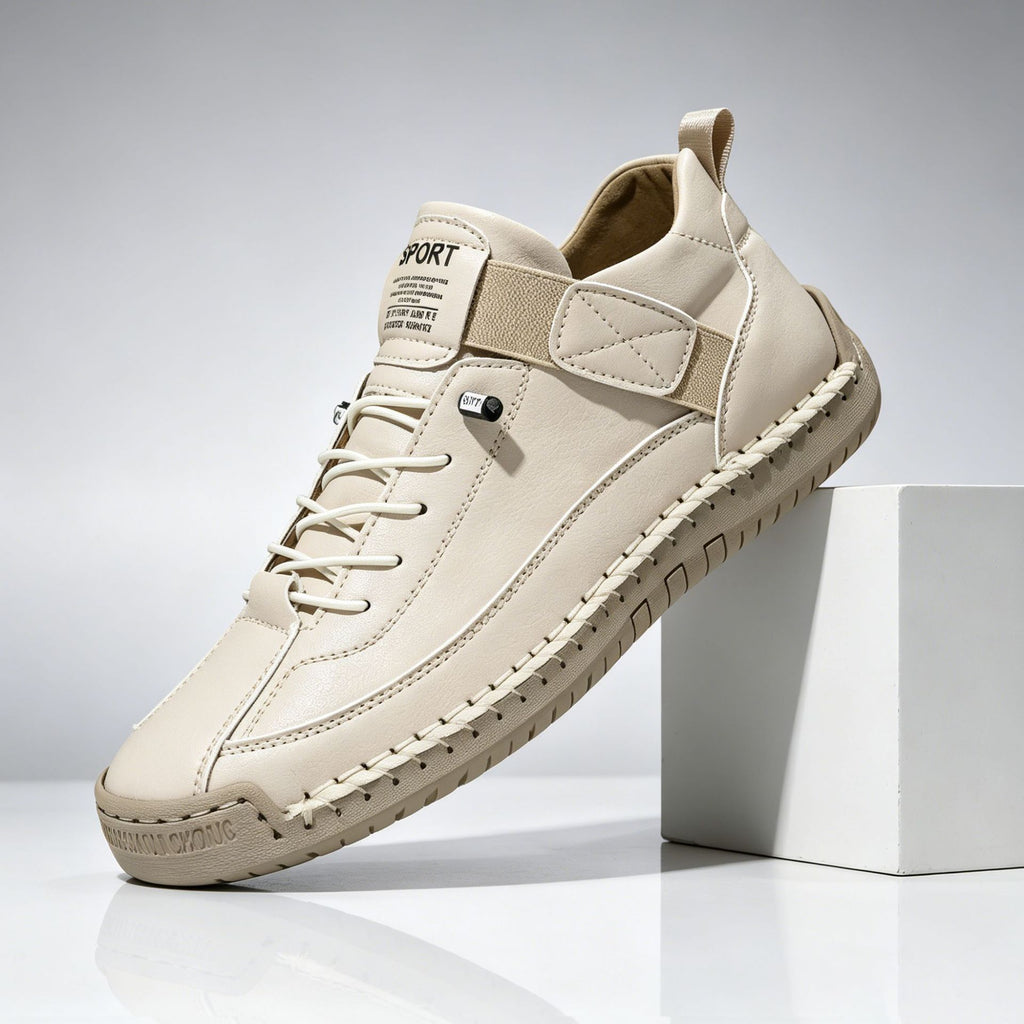 Men's Mid-Top PU Leather Stitched Martin Boots Casual Outdoor Flat Heel Boots