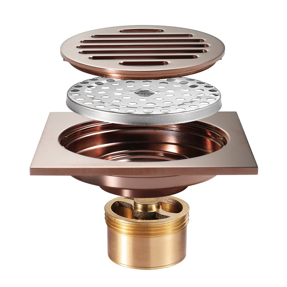 Rose Gold Copper Anti-Odor Concealed Tile Insert Square Linear Floor Drain teemdrop
