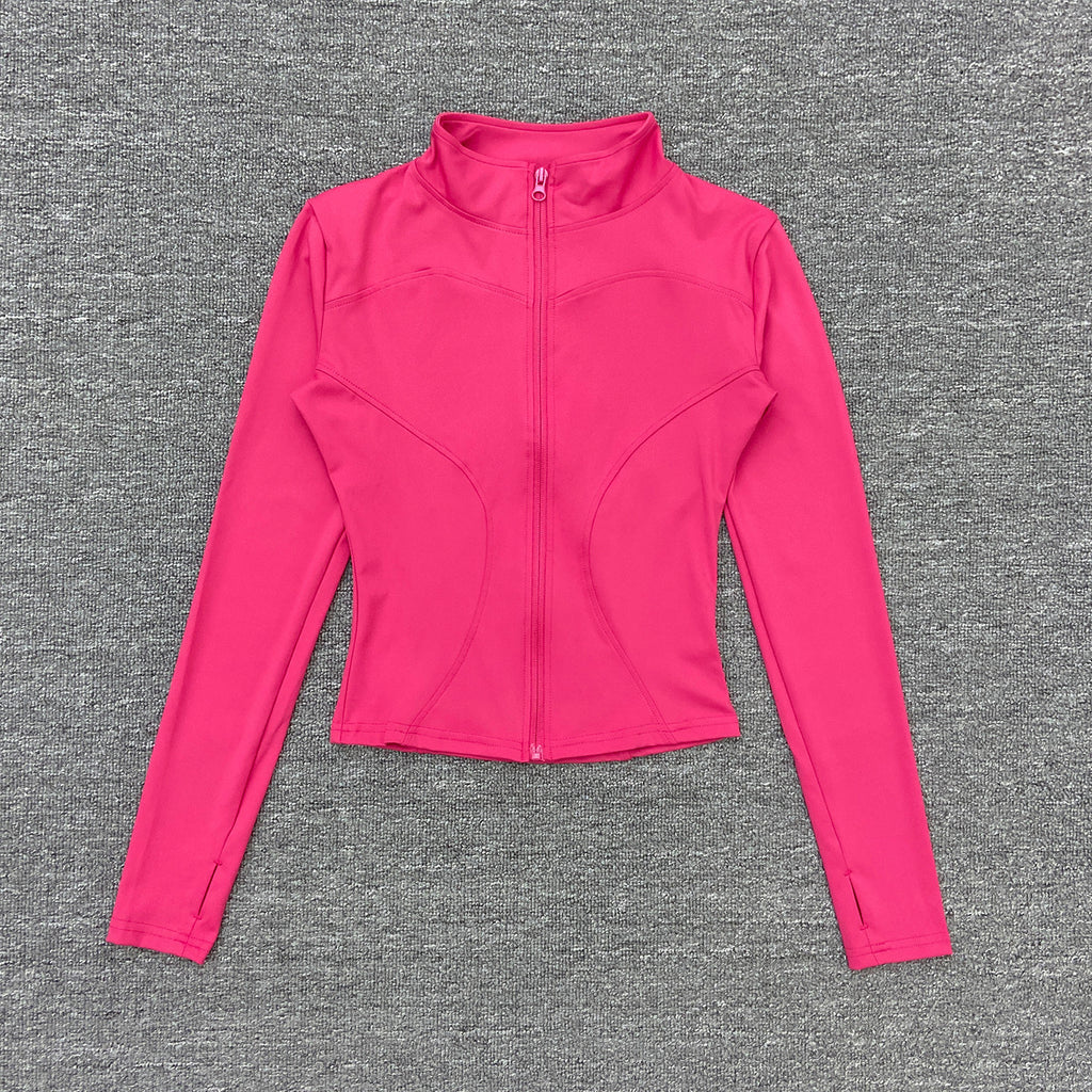 Womens Stand Collar Sports Jacket with Thumb Holes