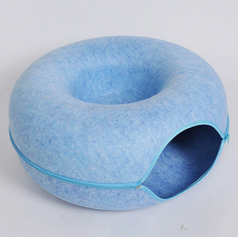 All-Season Warmth Felt Donut Cuddler Cat Bed and Play Tunnel