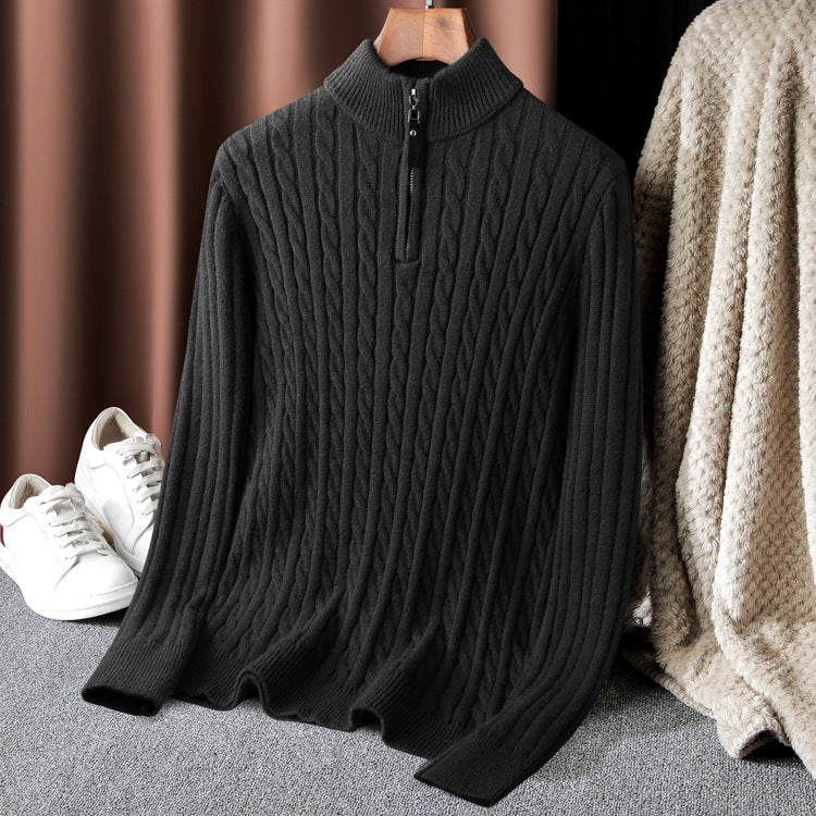 Men's Half-Zip Cable Knit Sweater Long Sleeve Pullover