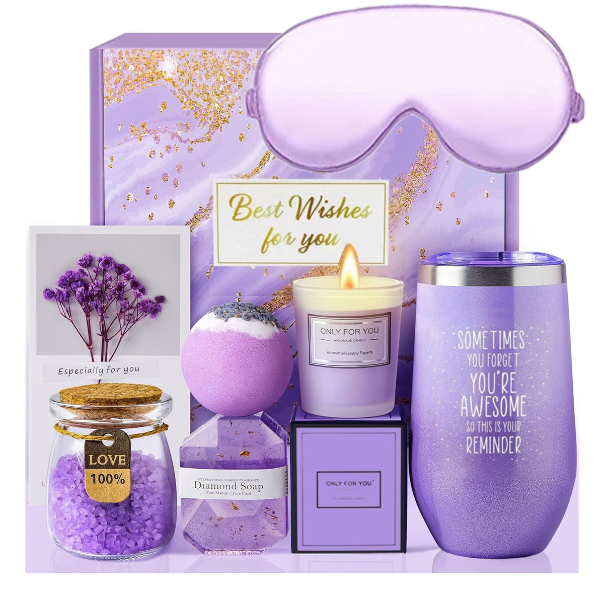 Purple Lavender Scented Soy Candle Bath Gift Set