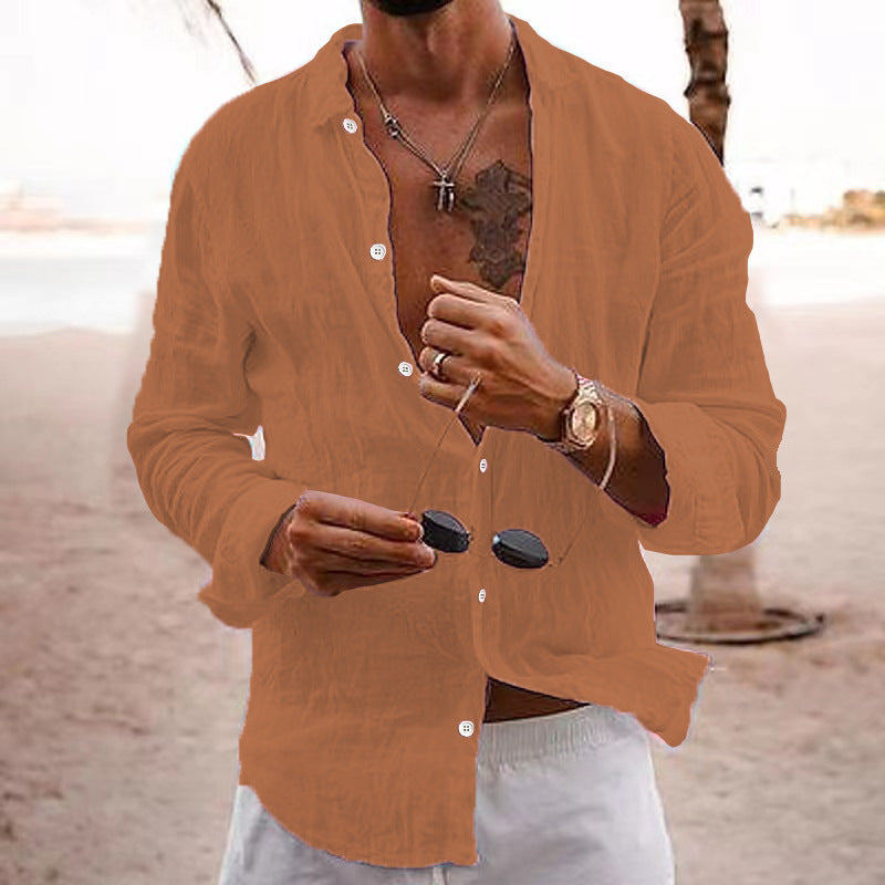 Cotton-linen long-sleeve shirt teemdrop