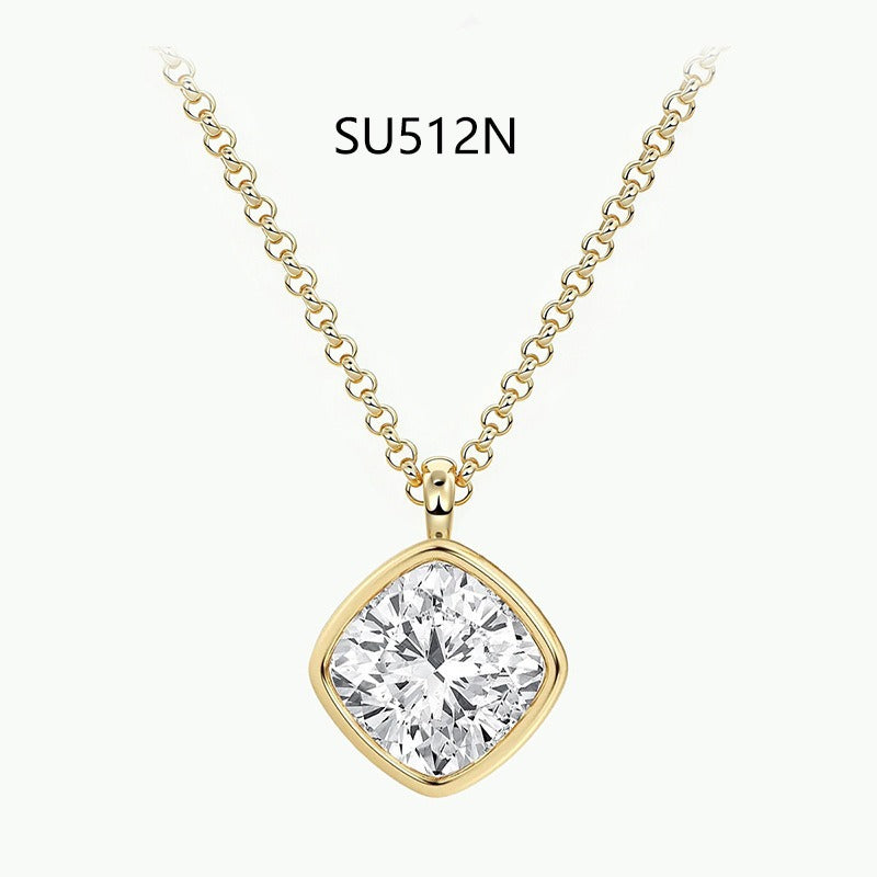 S925 Sterling Silver Gold-Plated Moissanite Pendant Necklace Simple Bezel Set Multi-Shape Jewelry teemdrop
