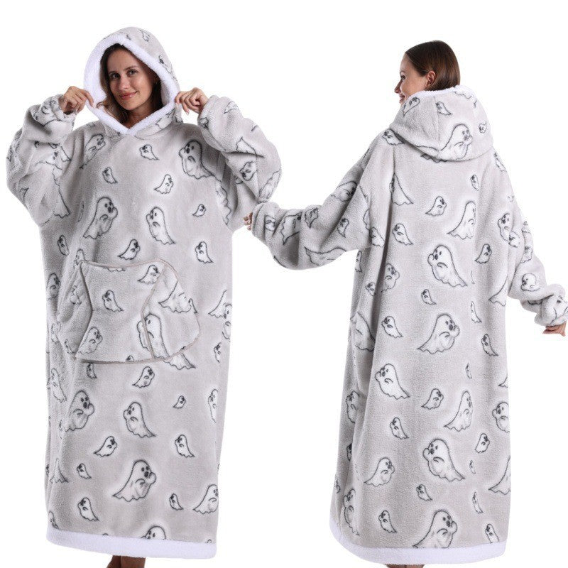Women Men Winter Thickened Warm Hooded Blanket Pajamas teemdrop