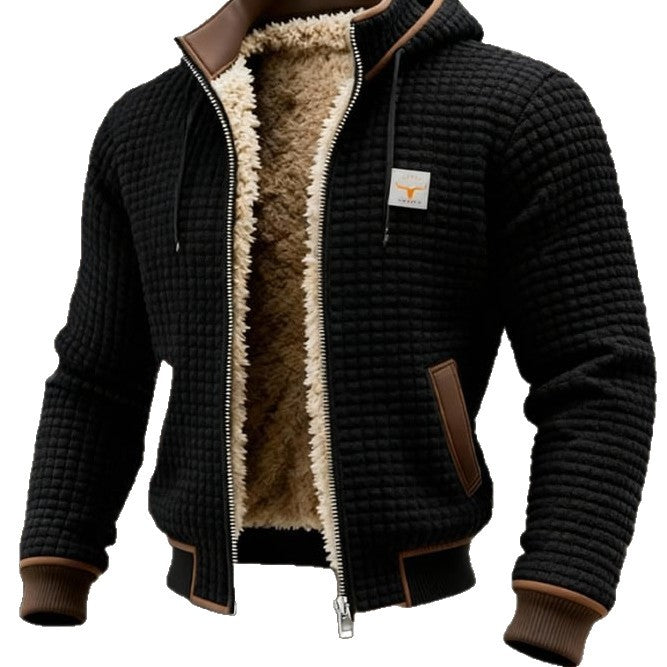 Men's Fleece-Lined Hooded Jacket Winter Thickened Warm Digital Print Zipper Coat teemdrop
