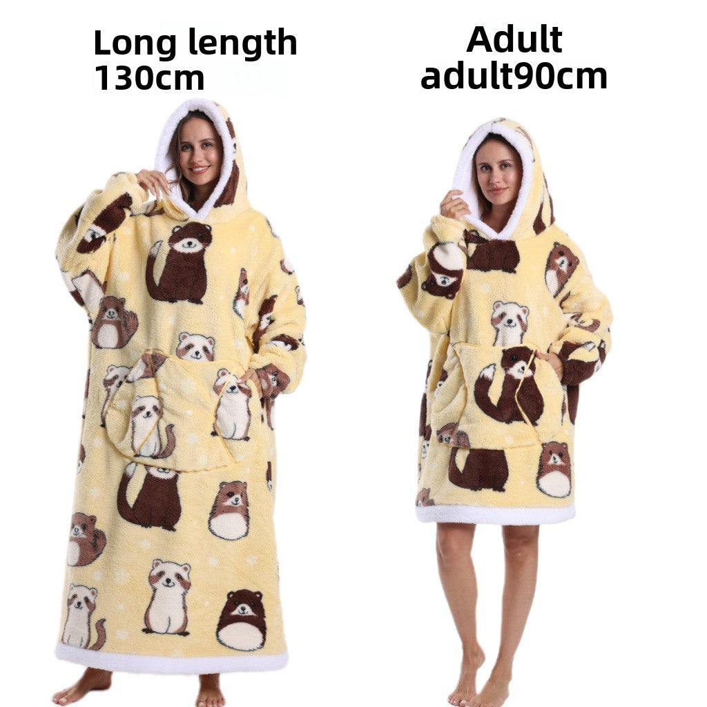 Women Men Winter Thickened Warm Hooded Blanket Pajamas teemdrop
