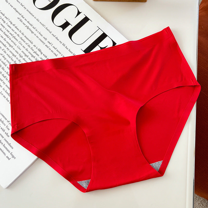 Women Seamless Ice Silk Breathable Mid-Waist Triangle Panties