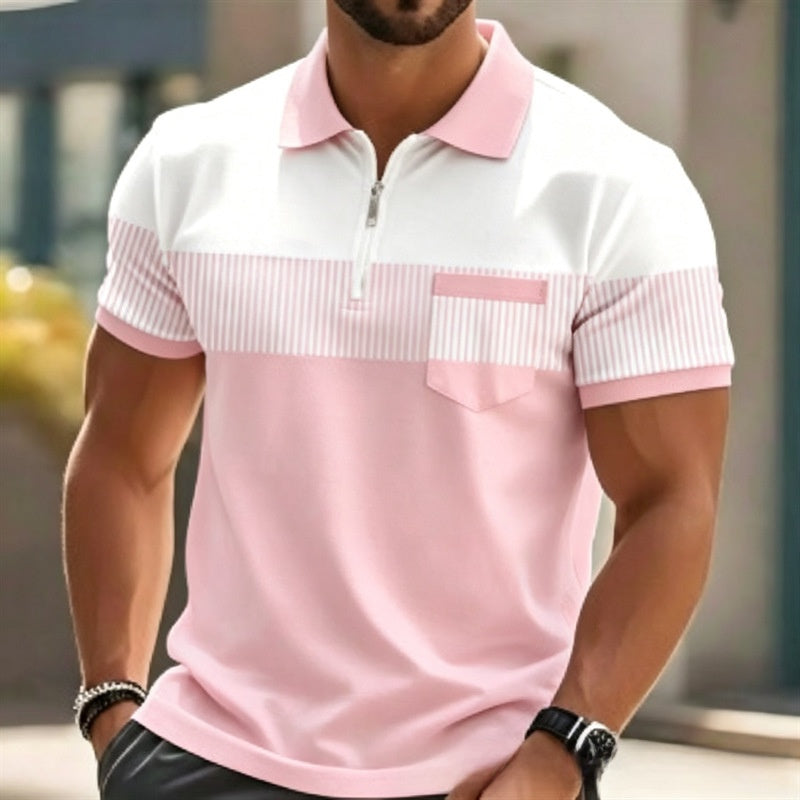 Mens Striped Short Sleeve Polo Shirt