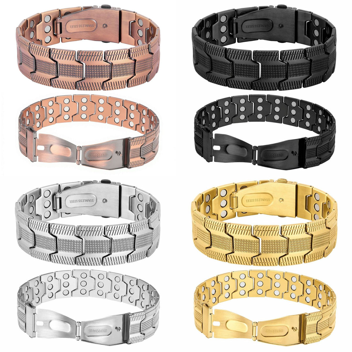Copper three-row magnet bracelet electroplated brushed folding buckle