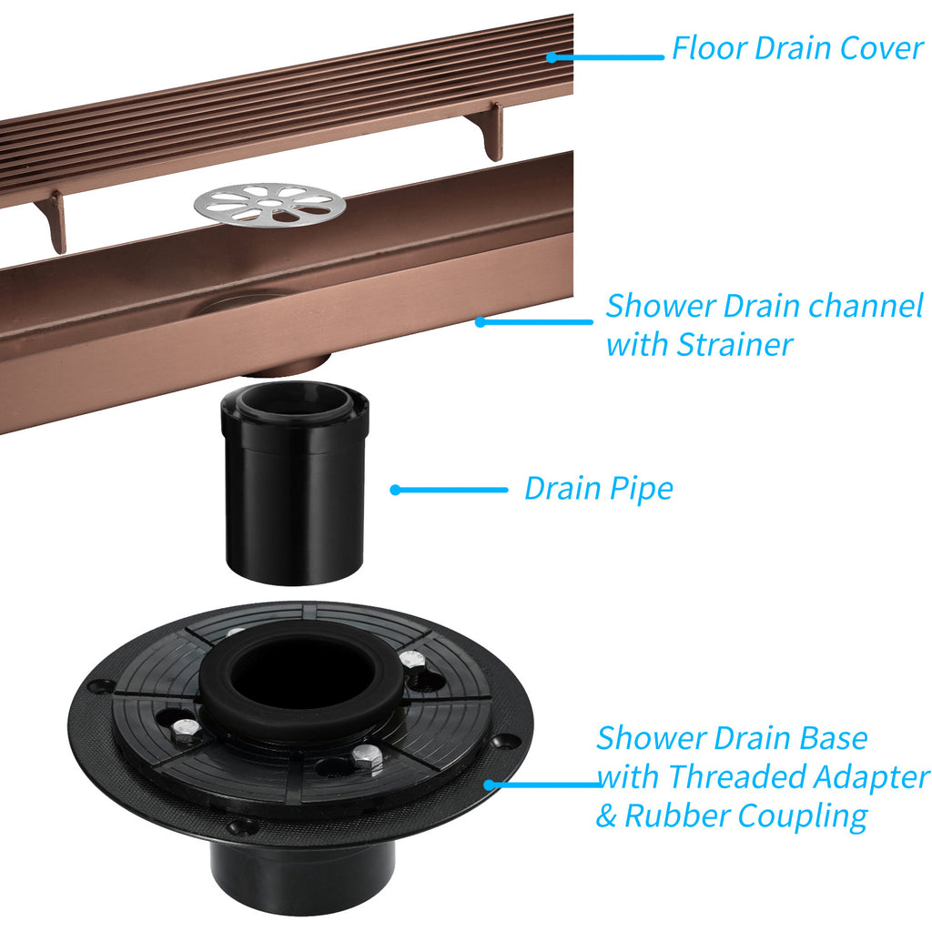 Rose Gold Copper Anti-Odor Concealed Tile Insert Square Linear Floor Drain teemdrop