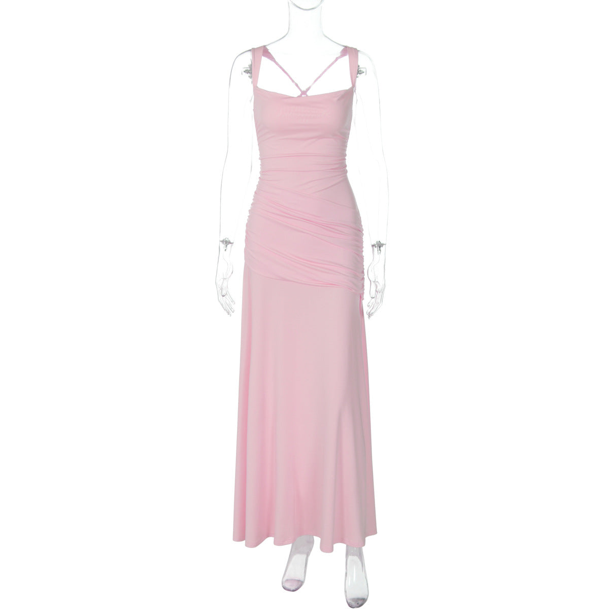 Women's Sleeveless Solid Color Bodycon Maxi Dress with Back Tie teemdrop