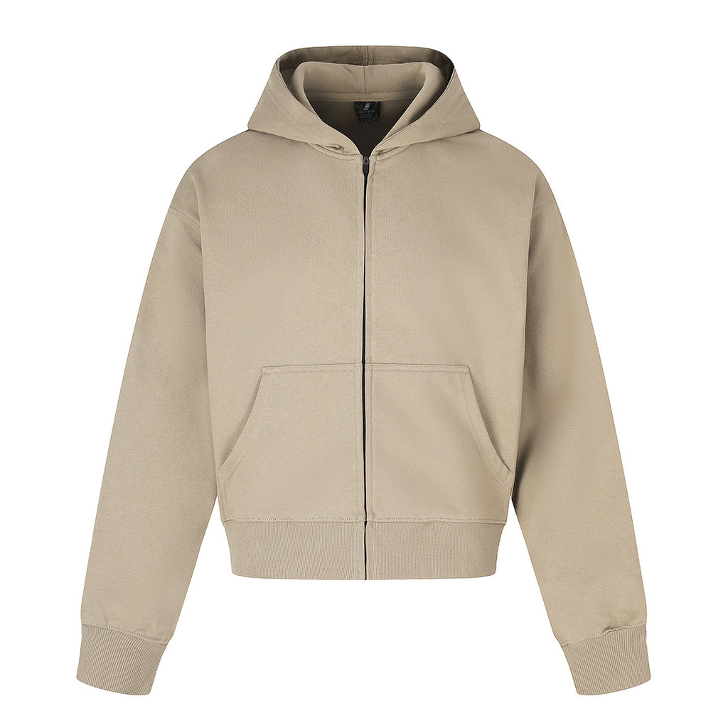 Retro Short Zip-Up Hoodie Solid Color Loose Fit Casual Jacket for Adults teemdrop