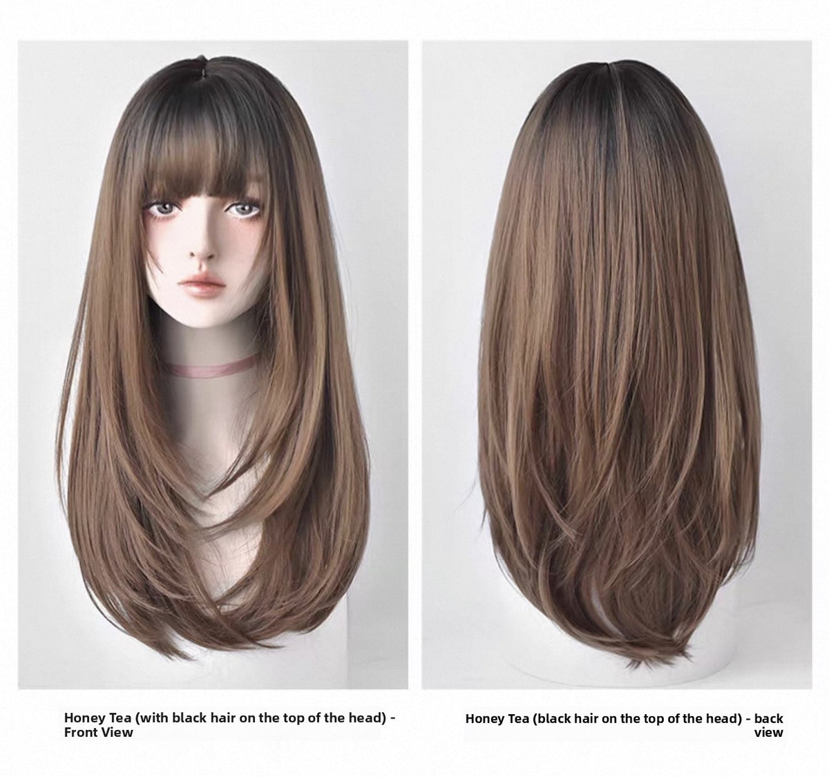 Women Korean Style Layered Long Straight Wig with Air Bangs Natural Look Heat Resistant Fiber Hair teemdrop