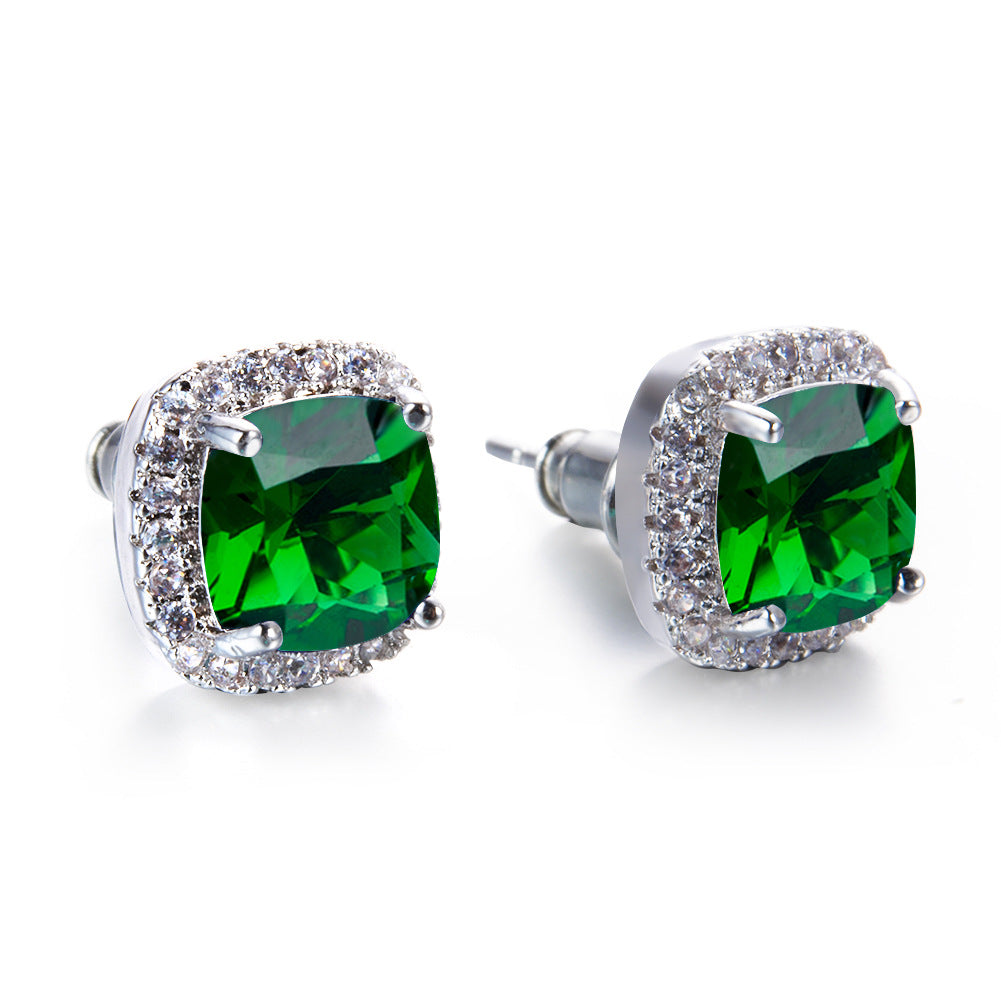 Geometric Full Diamond Zircon Earrings for Women Electroplated Copper Studs