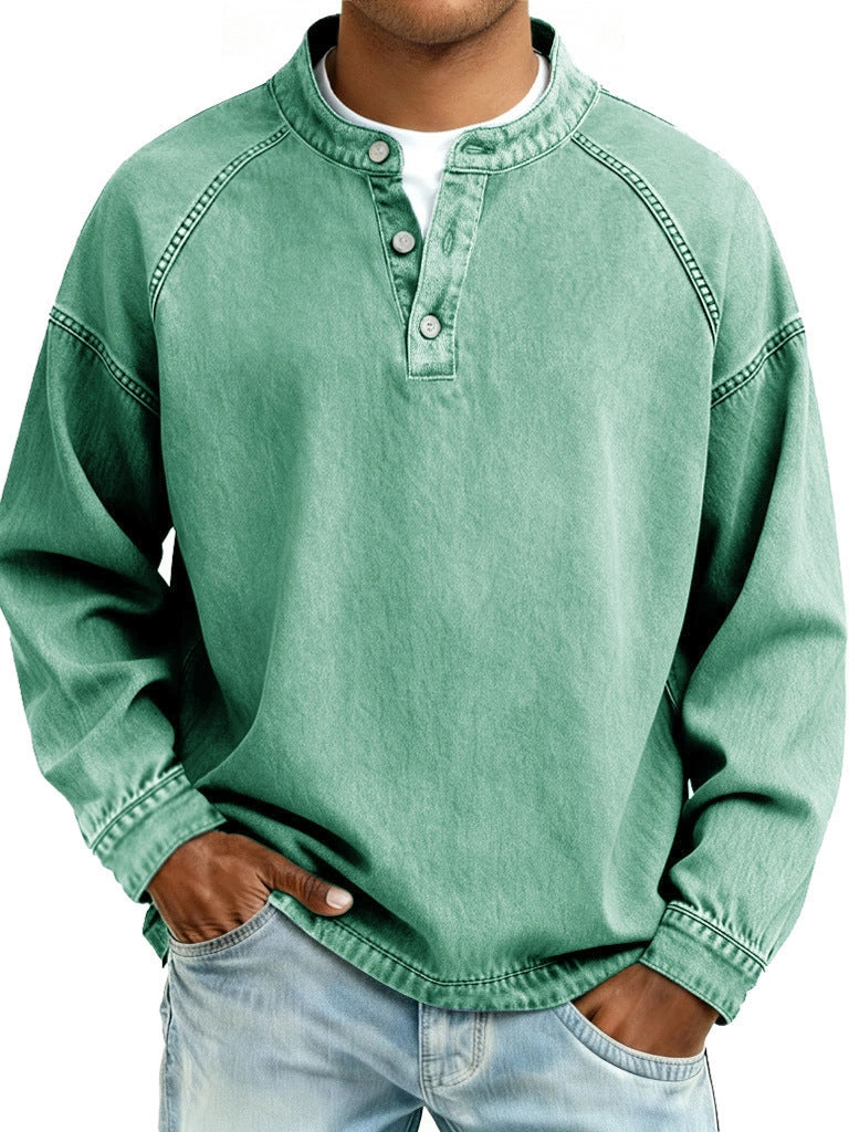 Men's Vintage Solid Long Sleeve Casual Loose Fit Shirt teemdrop