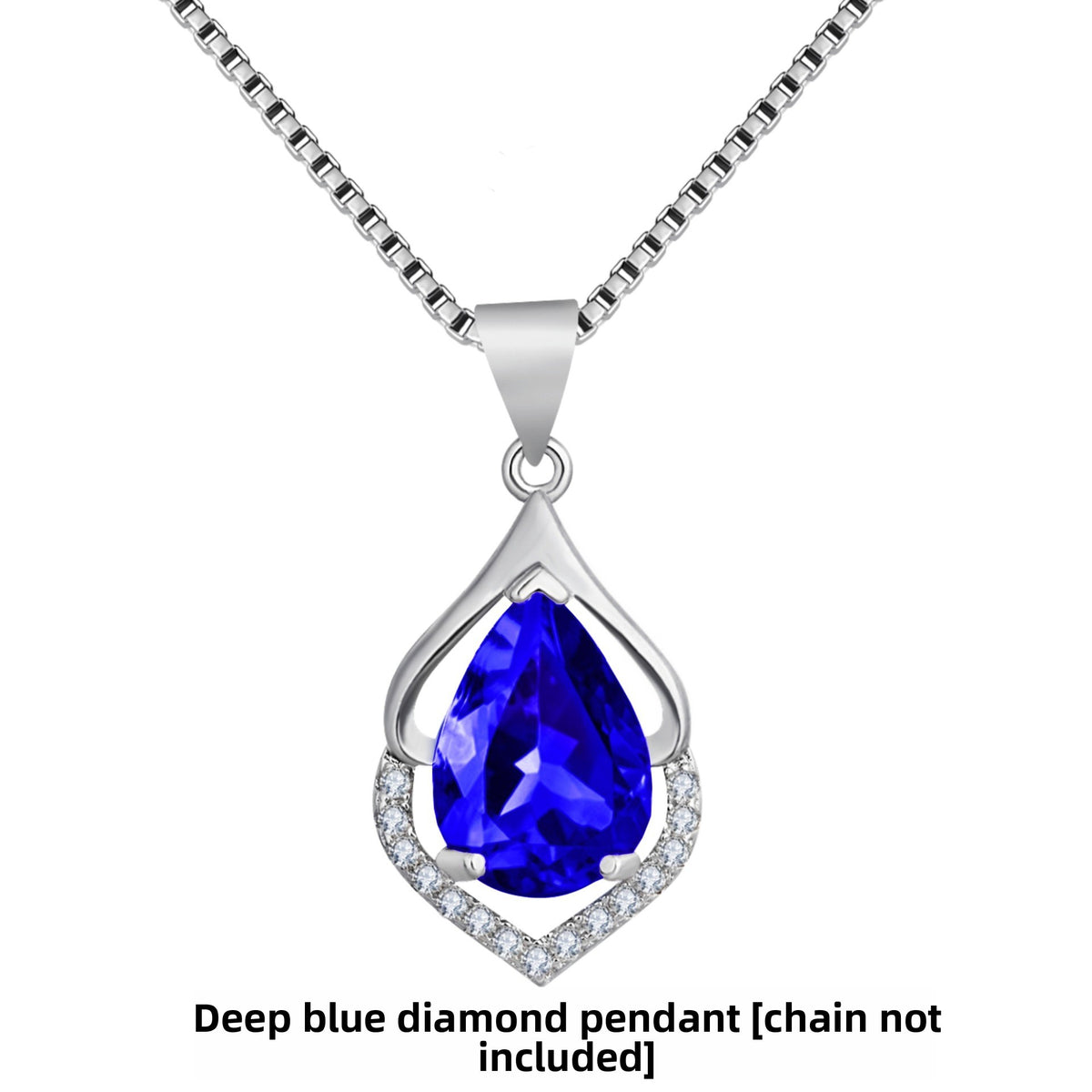 Drop-Shaped Imitation Silver Crystal Pendant Necklace