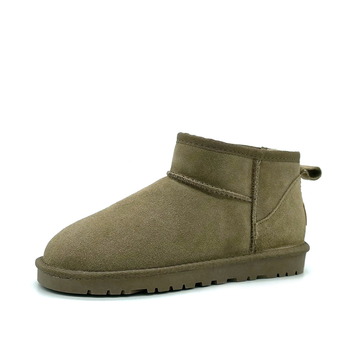 Women's Cowhide Fleece-Lined Short Snow Boots Flat Heel Winter Warm Shoes teemdrop