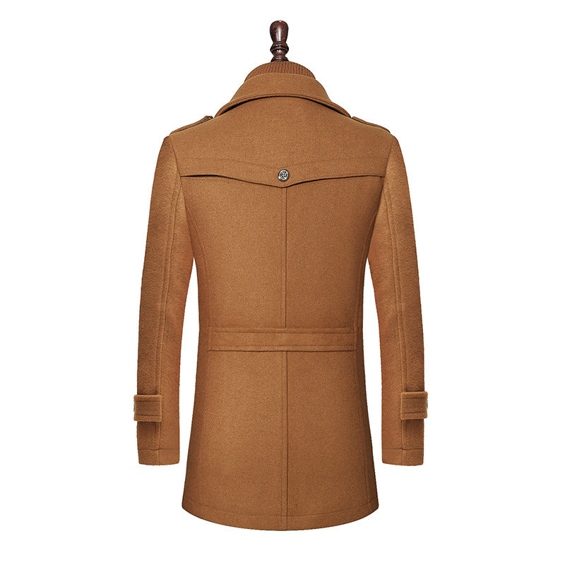 Men's Wool Blend Double Collar Single Breasted Solid Coat teemdrop