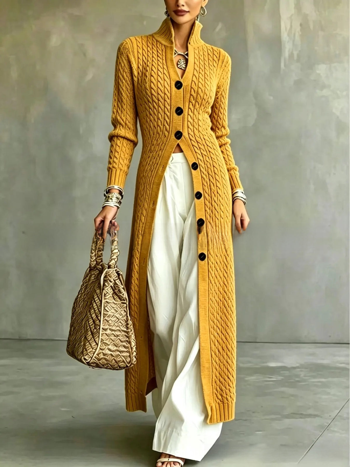 Women's Twist Pattern Stand Collar Long Sleeve Sweater teemdrop